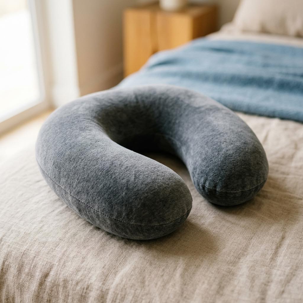 Soft grey memory-foam travel neck pillow