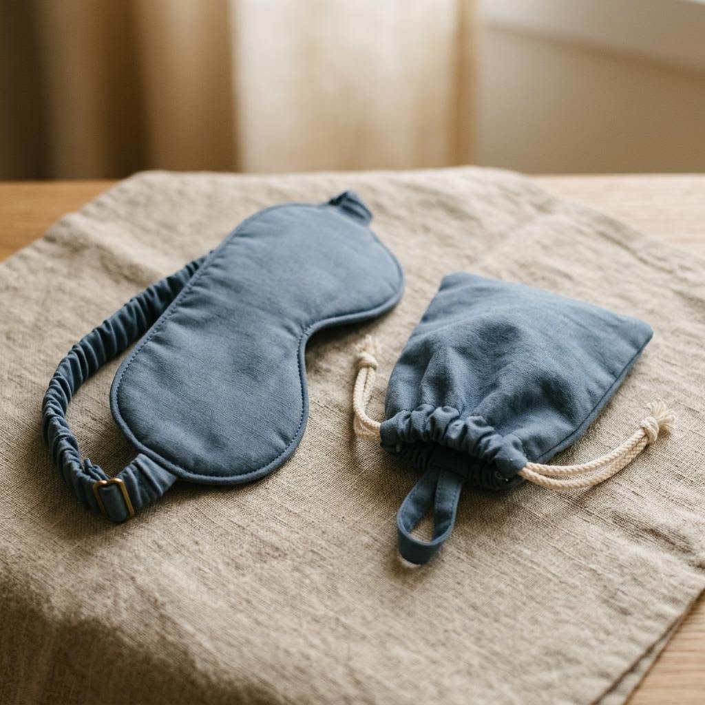 Compact travel sleep mask with a small pouch